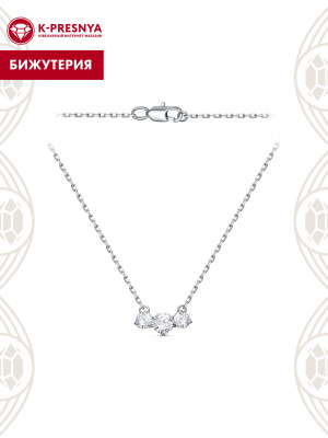 Колье бижутерия, покрытие - платинирование, вставка - фианит (недрагоценный камень)