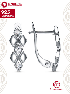 Серьги серебро 925 пробы, покрытие - платинирование, вставка - фианит (недрагоценный камень)