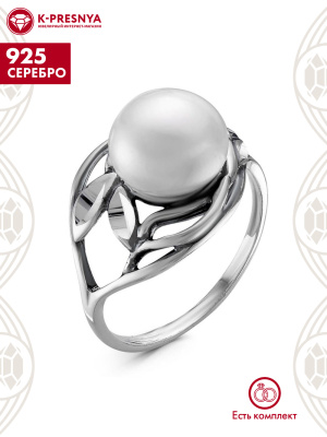 Кольцо серебро 925 пробы, покрытие - оксидирование, отделка - алмазная грань, вставка - культивированный жемчуг