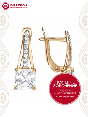 Серьги серебро 925 пробы, покрытие - золочение, выборочное родирование, вставка - фианит (недрагоценный камень)