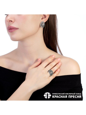 Серьги серебро 925 пробы, покрытие - оксидирование, без вставок