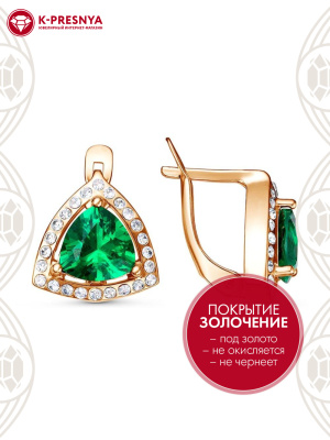 Серьги бижутерия, покрытие - золочение, вставка - искусственная шпинель, стекло ювелирное preciosa