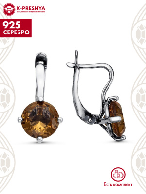 Серьги серебро 925 пробы, покрытие - оксидирование, вставка - искусственный султанит