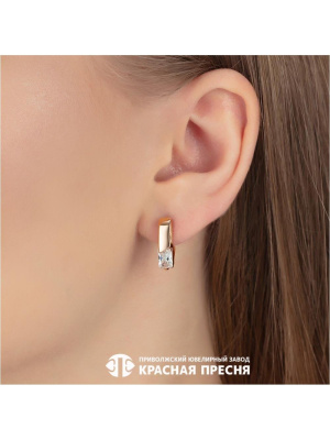 Серьги серебро 925 пробы, покрытие - золочение, вставка - фианит (недрагоценный камень)